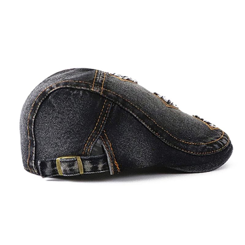 Collrown Mænd Denim Distressed Flosset Åndbar Solskærm Kort Skygge Casual Vintage Forward Hatte Baret Flade Kasketter