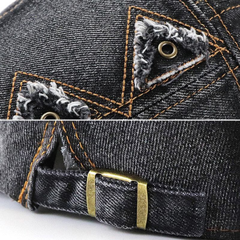 Collrown Mænd Denim Distressed Flosset Åndbar Solskærm Kort Skygge Casual Vintage Forward Hatte Baret Flade Kasketter