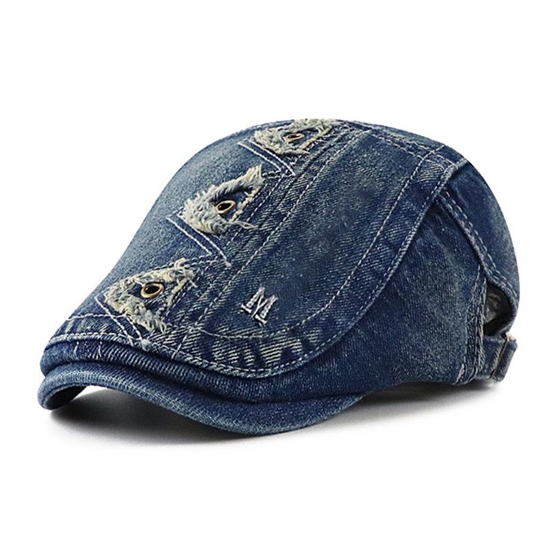 Collrown Mænd Denim Distressed Flosset Åndbar Solskærm Kort Skygge Casual Vintage Forward Hatte Baret Flade Kasketter