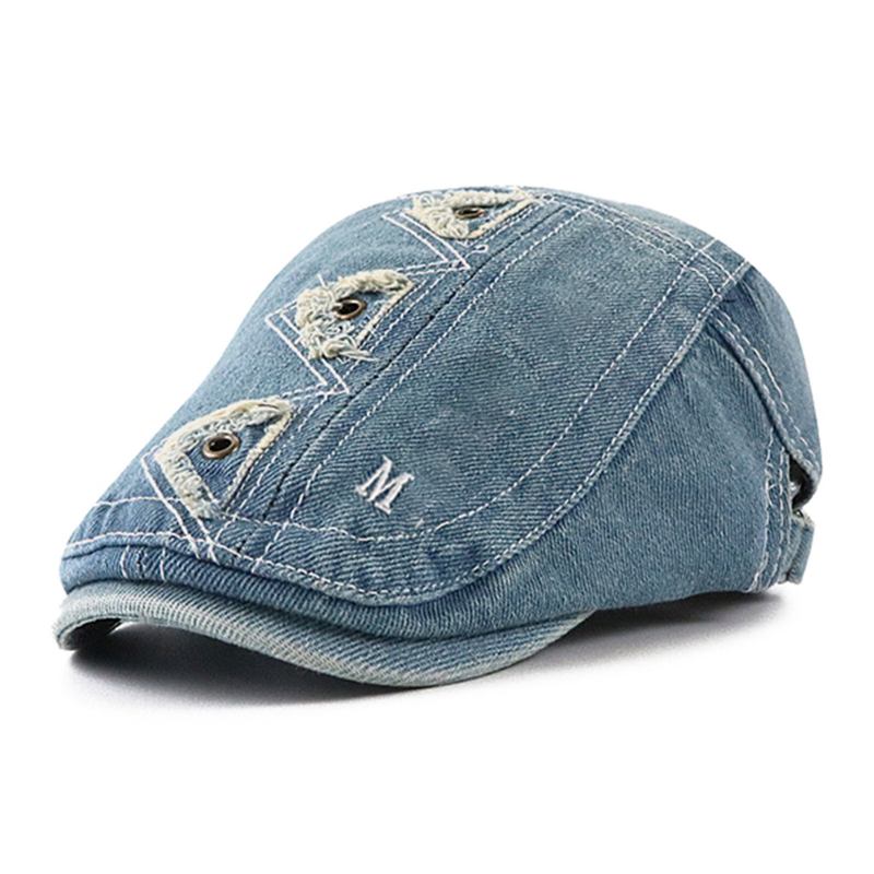 Collrown Mænd Denim Distressed Flosset Åndbar Solskærm Kort Skygge Casual Vintage Forward Hatte Baret Flade Kasketter