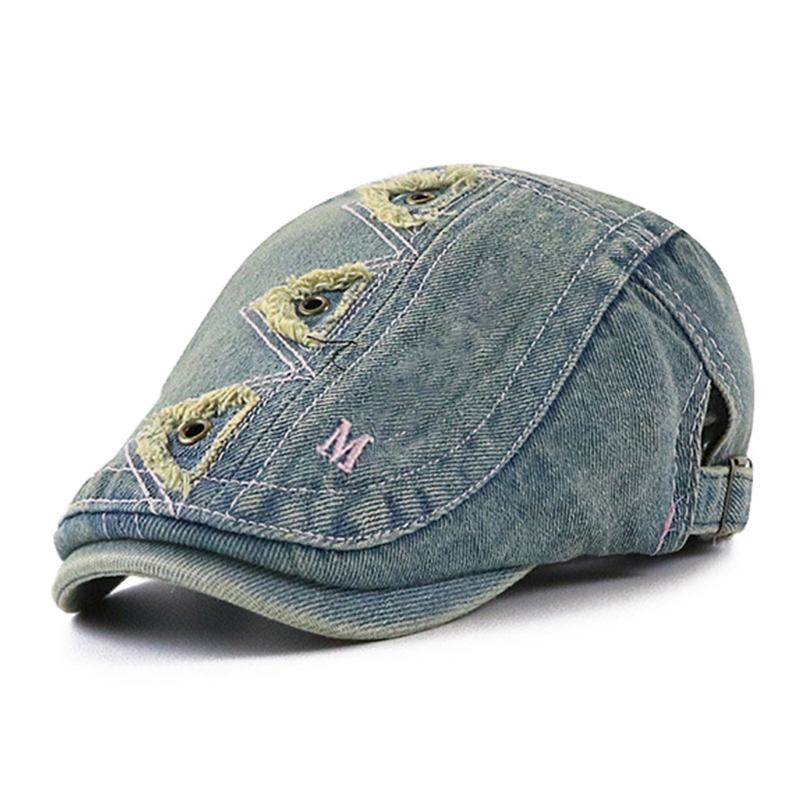 Collrown Mænd Denim Distressed Flosset Åndbar Solskærm Kort Skygge Casual Vintage Forward Hatte Baret Flade Kasketter