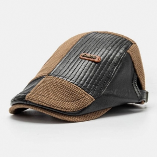 Collrown Mænd Læder Label Patch Baret Kasket Pu Strikket Uregelmæssig Patchwork Justerbar Flad Cap