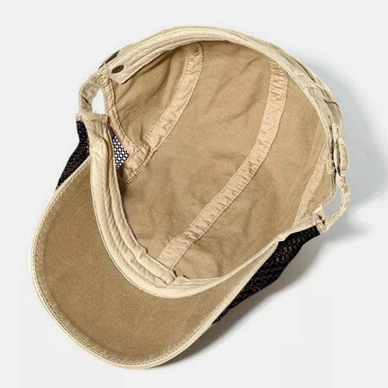 Collrown Mænd Mesh Baret Kasket Patchwork Kontrast Farve Stof Label Åndbar Casual Flad Hat