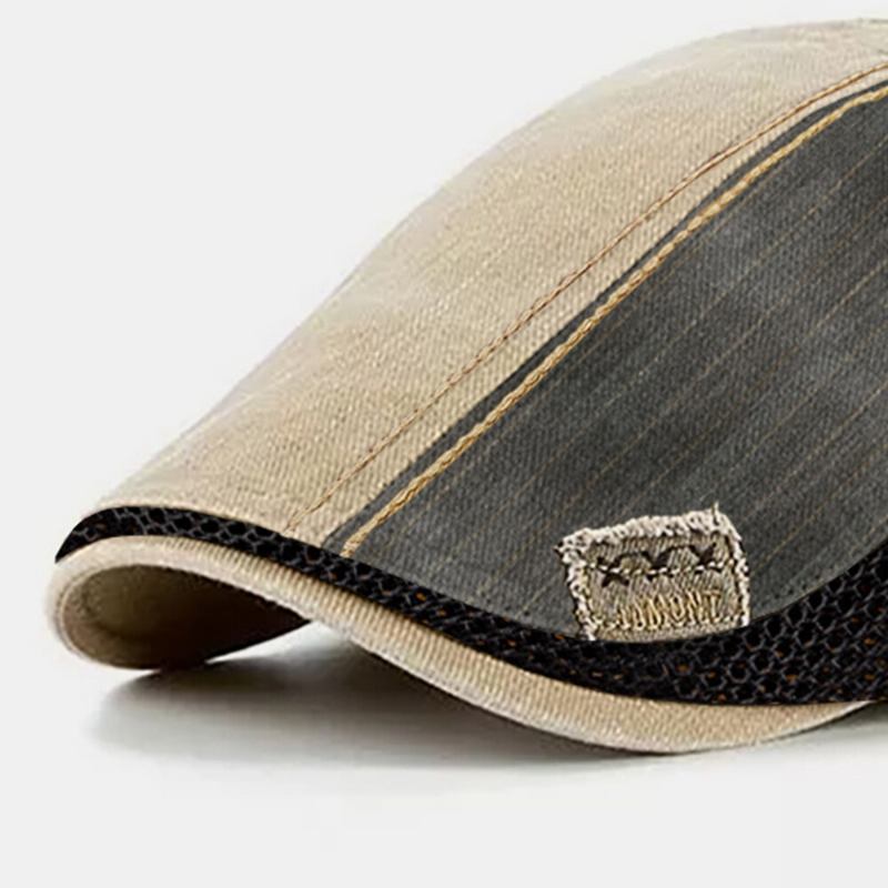 Collrown Mænd Mesh Baret Kasket Patchwork Kontrast Farve Stof Label Åndbar Casual Flad Hat