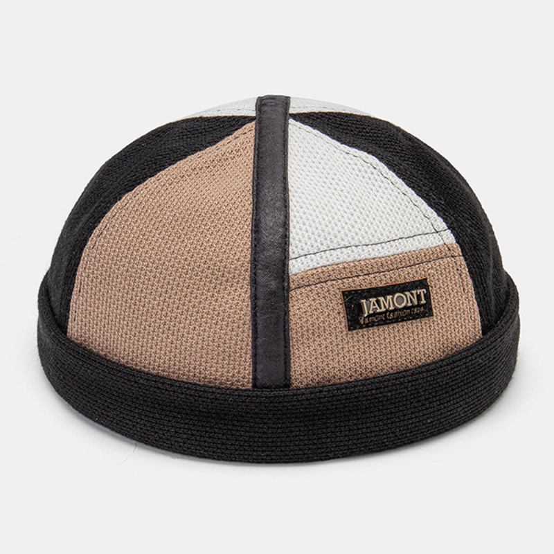 Collrown Mænd Metal Brev Label Farve Blok Syning Udlejer Kasket Udendørs Casual Vinduet Solsejl Polar Fleece Beanie Skull Cap