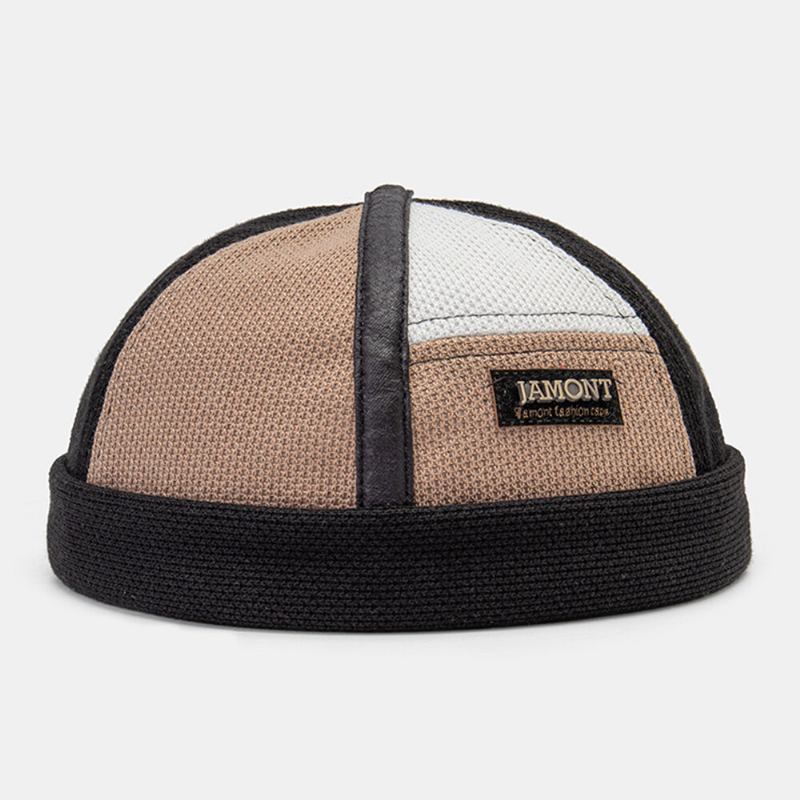 Collrown Mænd Metal Brev Label Farve Blok Syning Udlejer Kasket Udendørs Casual Vinduet Solsejl Polar Fleece Beanie Skull Cap