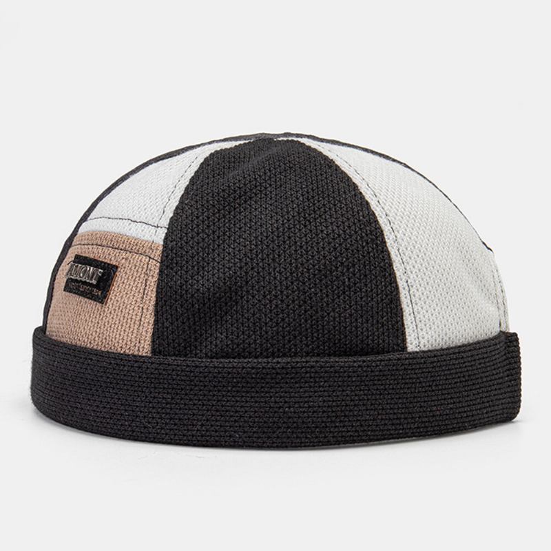 Collrown Mænd Metal Brev Label Farve Blok Syning Udlejer Kasket Udendørs Casual Vinduet Solsejl Polar Fleece Beanie Skull Cap