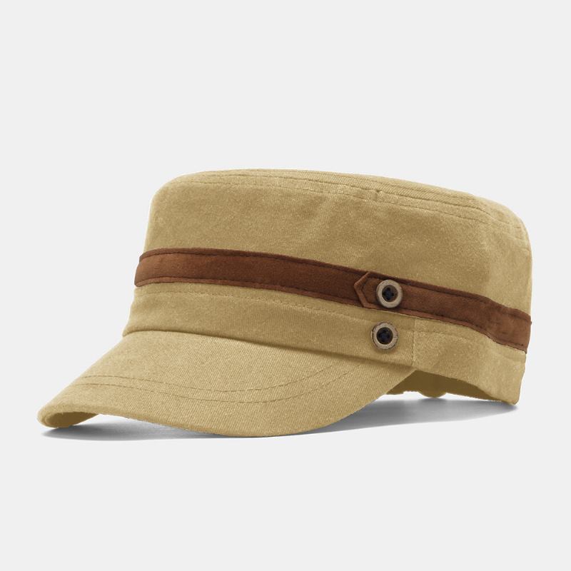 Collrown Mænd Nitte Flad Huer Dekorativ Bælte Patchwork Justerbar Casual Military Kasket Peaked Kasket Newsboy Cap