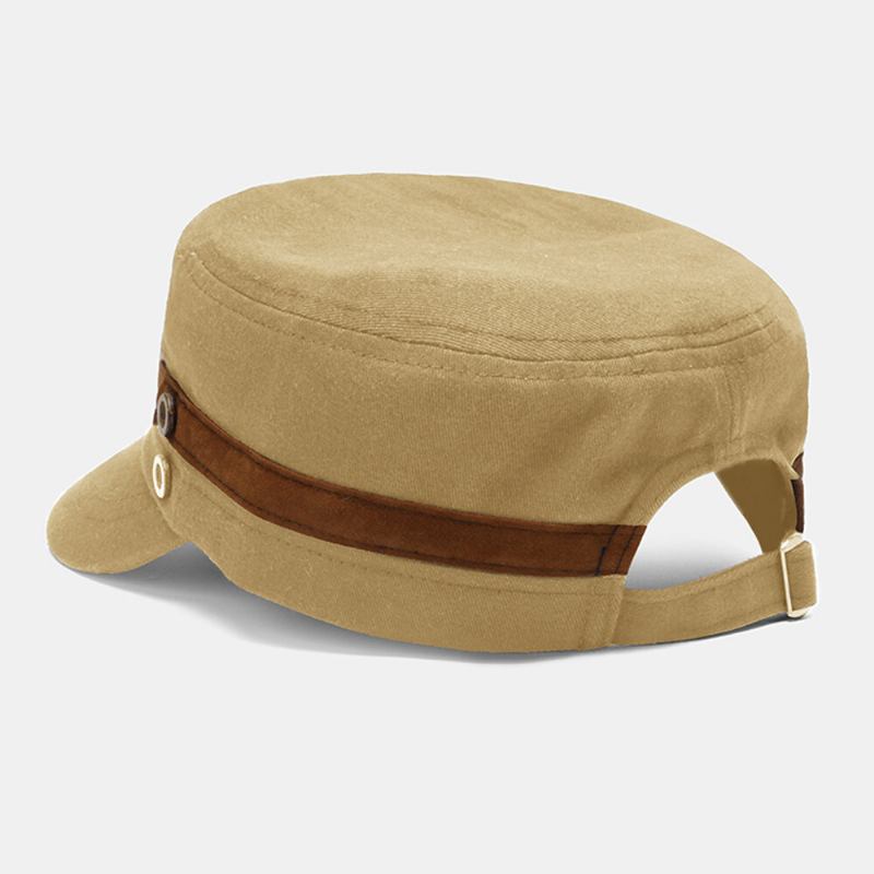 Collrown Mænd Nitte Flad Huer Dekorativ Bælte Patchwork Justerbar Casual Military Kasket Peaked Kasket Newsboy Cap