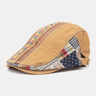 Collrown Unisex Bomuld Patchwork Regnbuefarvet Vævet Stråreb Dekoration Casual Bareet Flad Kasket Ivy Cap