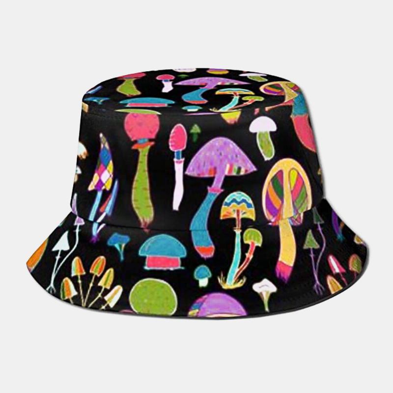 Collrown Unisex Farverigt Svampemønster Print Casual Blød Outdoor Travel Bucket Hat