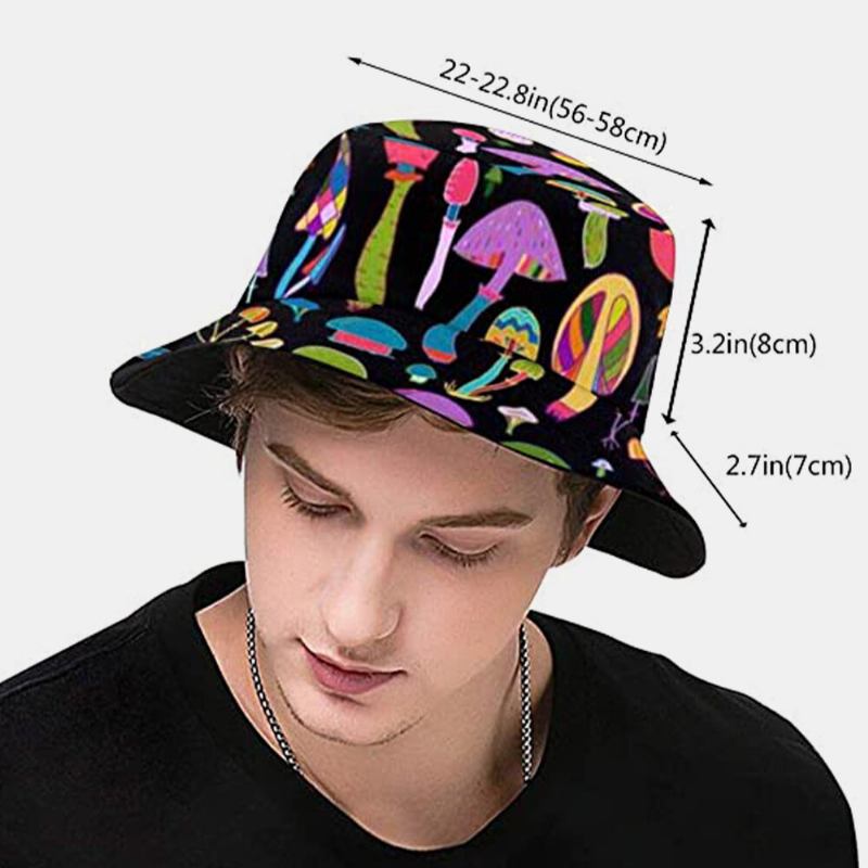 Collrown Unisex Farverigt Svampemønster Print Casual Blød Outdoor Travel Bucket Hat