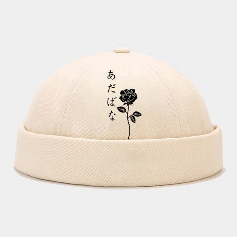 Collrown Unisex Polyester Bomuld Rose Print All-match Brimless Beanie Landlord Kasket Skull Cap