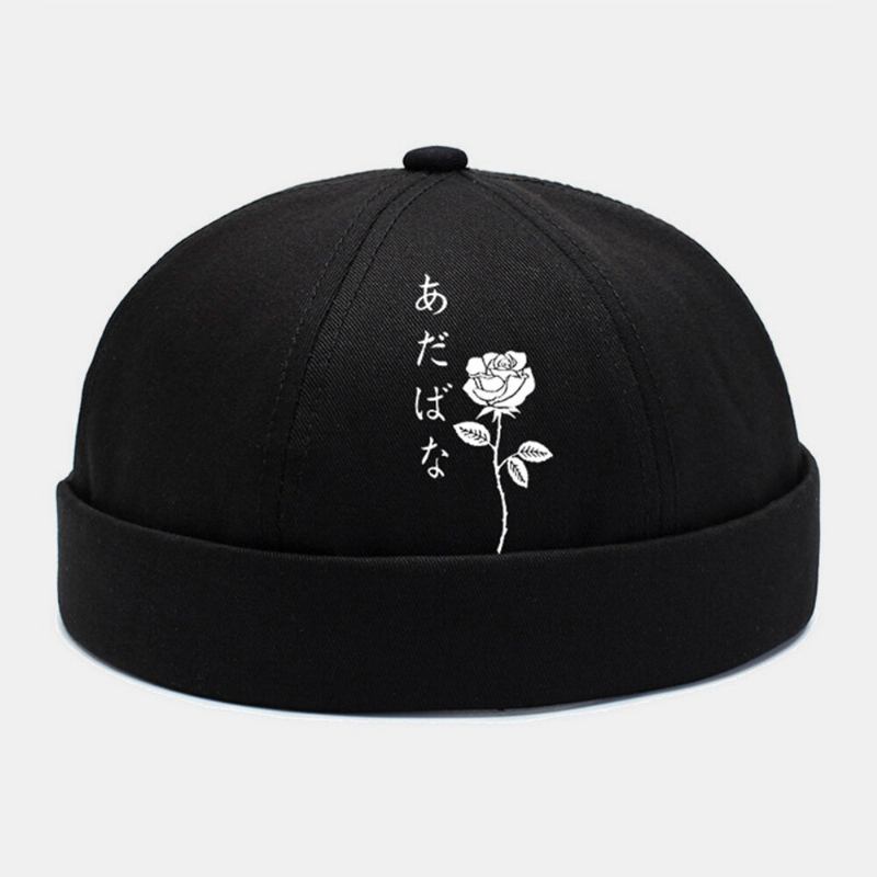 Collrown Unisex Polyester Bomuld Rose Print All-match Brimless Beanie Landlord Kasket Skull Cap