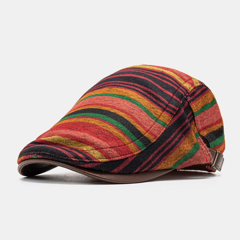 Collrown Unisex Pu Lædersøm Farvede Stribe Baretter Udendørs Casual Visir Anti-uv Flad Hat