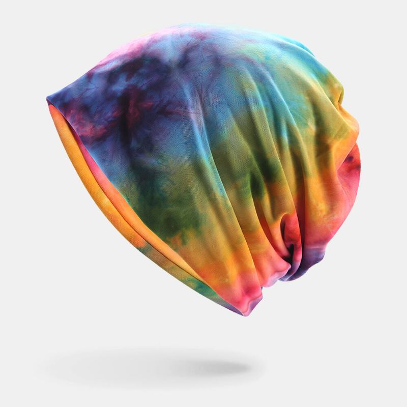 Dame Bomuld Dobbelt-brug Tie-dye Nakkebeskyttelse Tørklæde Hagesmæk Huer Brimless Beanie