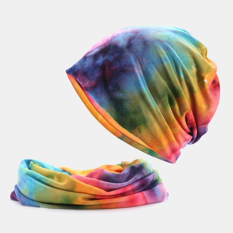 Dame Bomuld Dobbelt-brug Tie-dye Nakkebeskyttelse Tørklæde Hagesmæk Huer Brimless Beanie