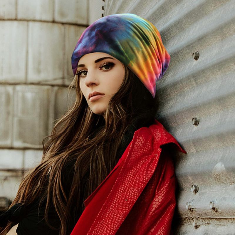 Dame Bomuld Dobbelt-brug Tie-dye Nakkebeskyttelse Tørklæde Hagesmæk Huer Brimless Beanie