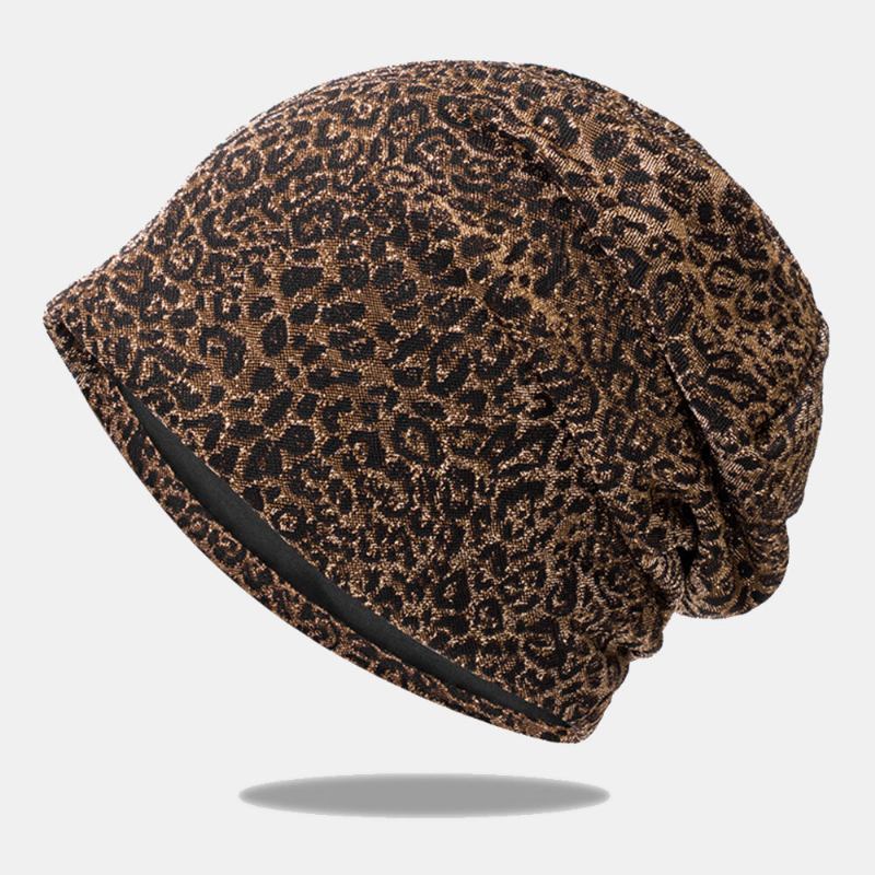 Dame Leopardmønster Elastisk Baotou Huer Sommer Efterår Udendørs Solskærm Åndbar Justerbar Skull Huer Beanie Hat