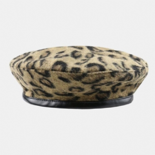 Dame Uld Leopard Varm Retro Maler Huer Basker Huer Oktagonal Huer Flad Hat