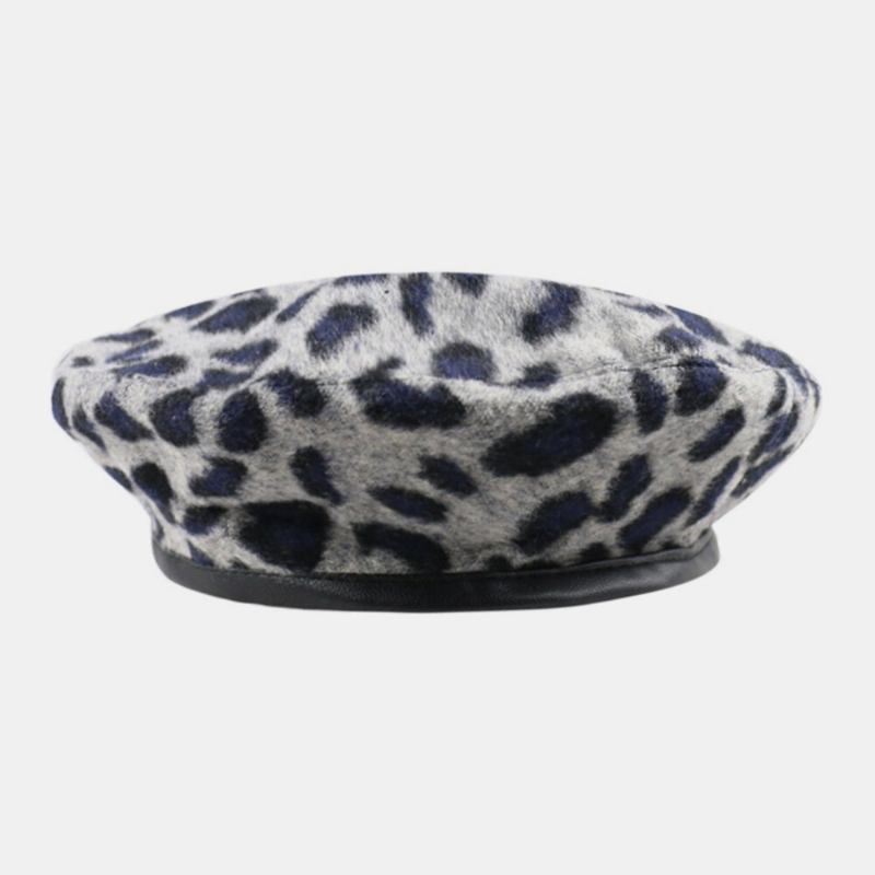 Dame Uld Leopard Varm Retro Maler Huer Basker Huer Oktagonal Huer Flad Hat