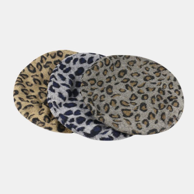 Dame Uld Leopard Varm Retro Maler Huer Basker Huer Oktagonal Huer Flad Hat