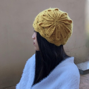 Etnisk Stil Håndlavet Strikket Uldhat Kvinder Retro Elegant Blomster Basker Beanie