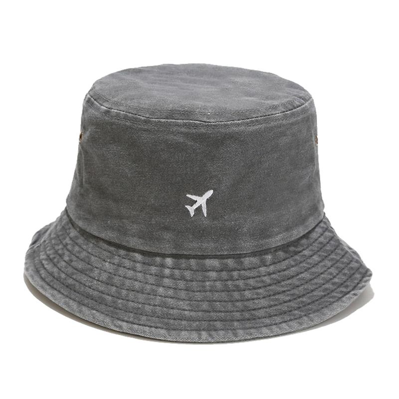 Herre Ren Bomuld Vintage Gammel Vasket Broderet Solhat Alsidig Casual Bucket Hat