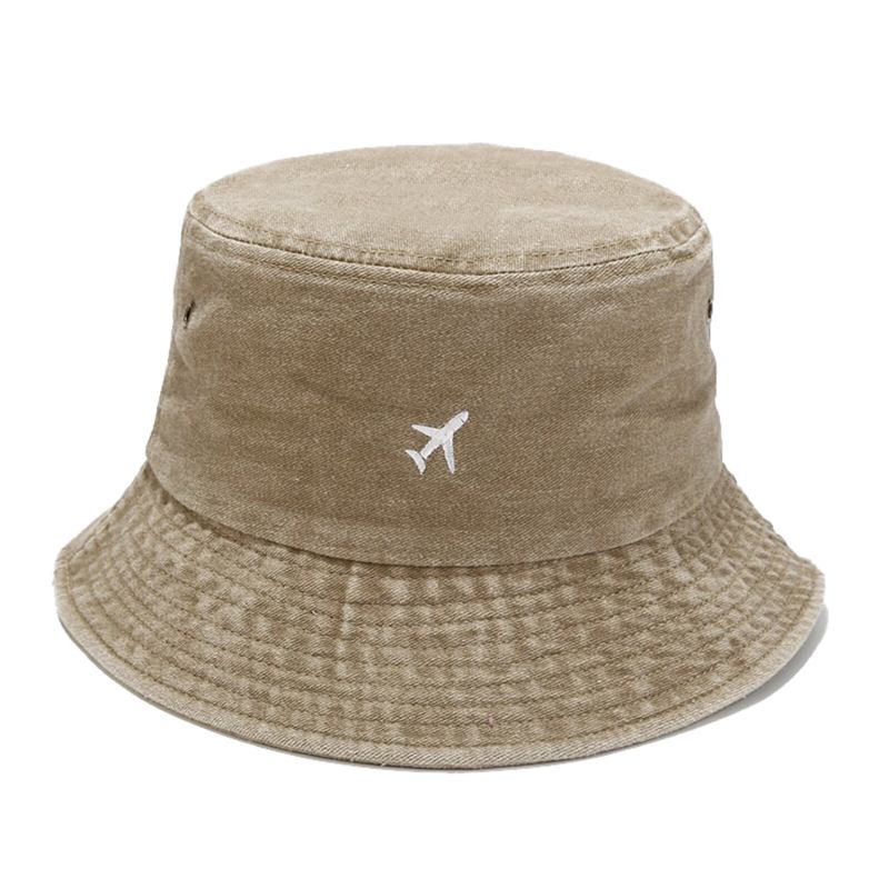 Herre Ren Bomuld Vintage Gammel Vasket Broderet Solhat Alsidig Casual Bucket Hat