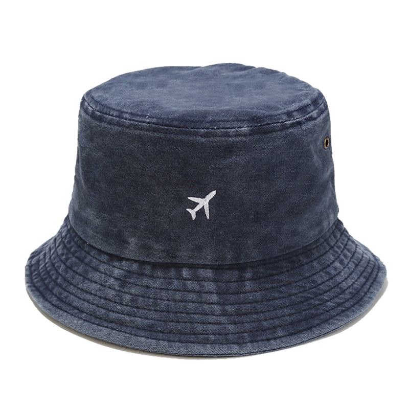 Herre Ren Bomuld Vintage Gammel Vasket Broderet Solhat Alsidig Casual Bucket Hat