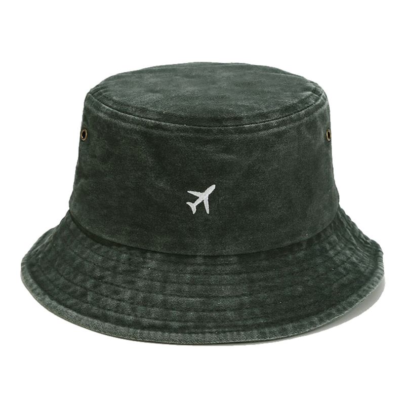 Herre Ren Bomuld Vintage Gammel Vasket Broderet Solhat Alsidig Casual Bucket Hat