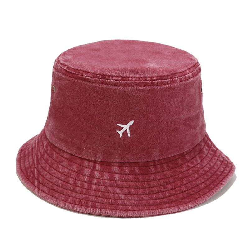 Herre Ren Bomuld Vintage Gammel Vasket Broderet Solhat Alsidig Casual Bucket Hat