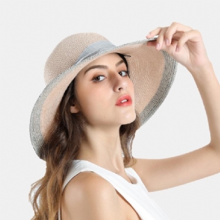 Kvinde Ensfarvet Bomuld Med Linned Sløjfe Rejser Holiday Sun Seaside Hat