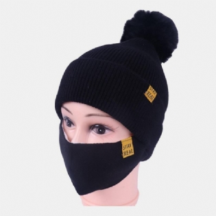 Kvinder 2 Stk Uld Vinter Hold Varmen Daglig Afslappet Nakke Ansigtsbeskyttelse Fluff Ball Strikket Huer Beanie Mask