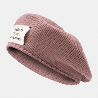 Kvinder Akryl Brev Patch Efterår Vinter Varm Vild Baret Kasket Casual Elastisk Justerbar Strikket Hat