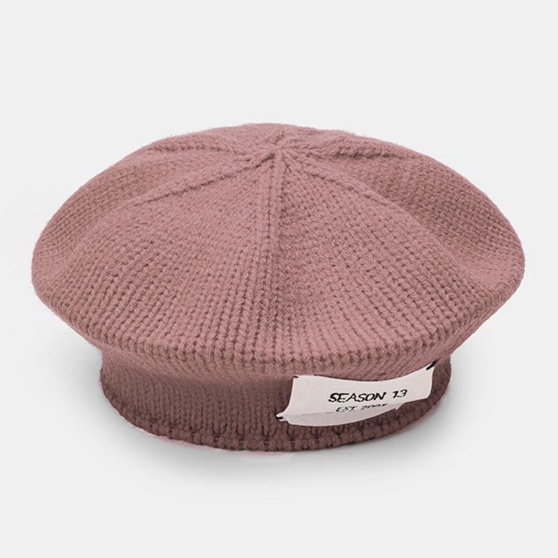 Kvinder Akryl Brev Patch Efterår Vinter Varm Vild Baret Kasket Casual Elastisk Justerbar Strikket Hat