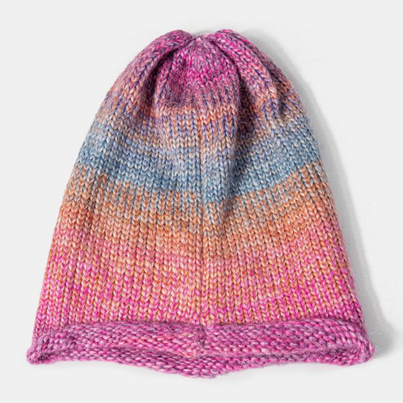 Kvinder Blandet Farve Strikket Tie-dye Gradient Farve Vintage Fashion Varme Brimless Beanie Hat