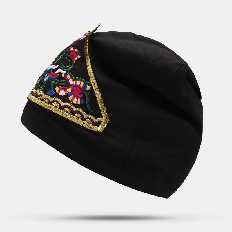 Kvinder Bomuld Blomster Etnisk Broderi Beanie Huer Elastisk Åndbar Turban Cap