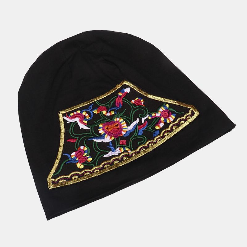 Kvinder Bomuld Blomster Etnisk Broderi Beanie Huer Elastisk Åndbar Turban Cap