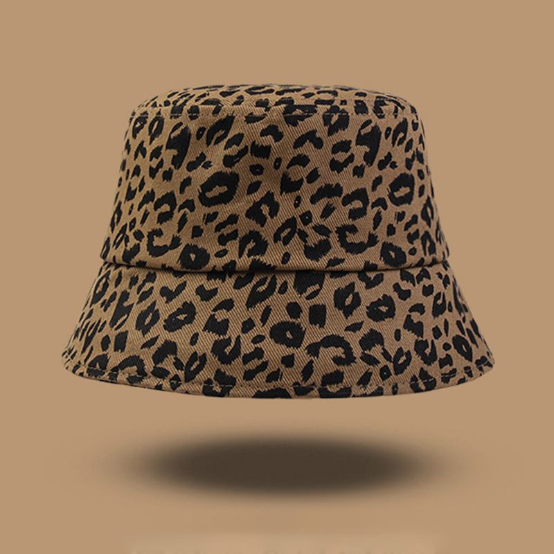 Kvinder Bomuld Leopard Mønster Print Fashion All-match Sunscreen Bucket Hat