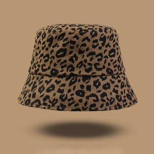 Kvinder Bomuld Leopard Mønster Print Fashion All-match Sunscreen Bucket Hat