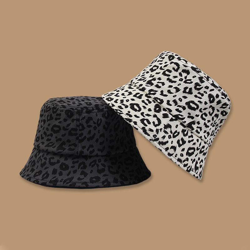 Kvinder Bomuld Leopard Mønster Print Fashion All-match Sunscreen Bucket Hat