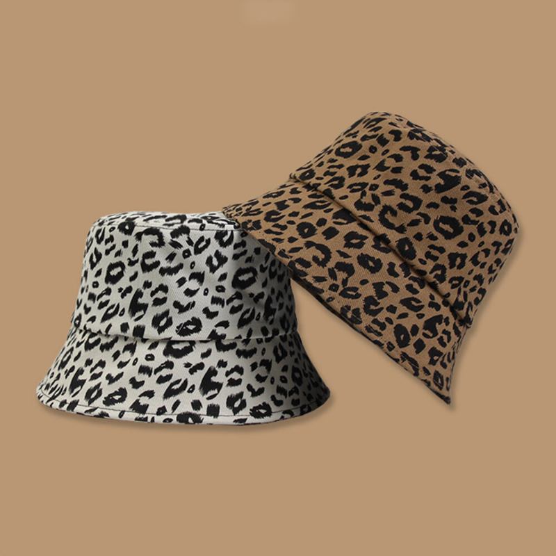 Kvinder Bomuld Leopard Mønster Print Fashion All-match Sunscreen Bucket Hat