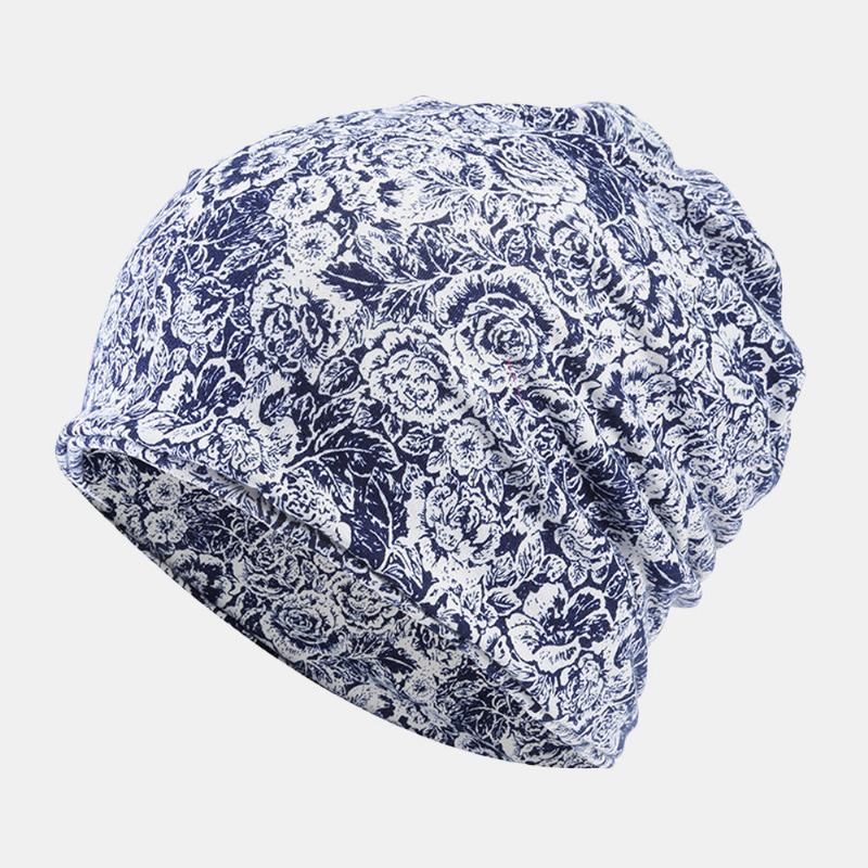 Kvinder Bomuld Multi-purpose Rose Mønster Udskrivning Beanie Cap