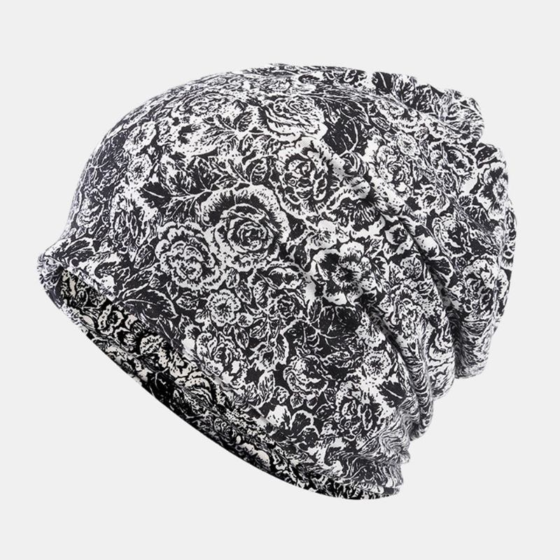 Kvinder Bomuld Multi-purpose Rose Mønster Udskrivning Beanie Cap