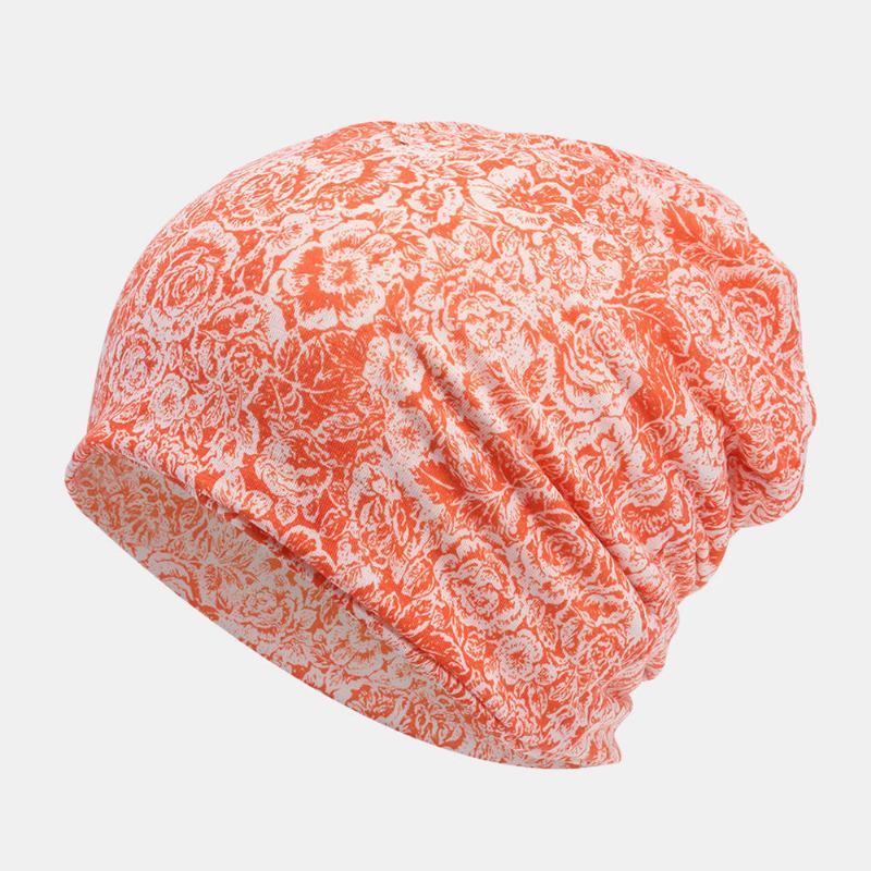 Kvinder Bomuld Multi-purpose Rose Mønster Udskrivning Beanie Cap