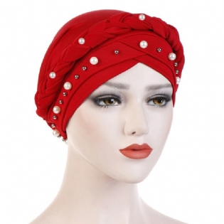 Kvinder Bomuld Multifarve Solid Casual Solsejl Hvid Perle Dekor Sidefletning Baotou Hatte Beanie Hatte