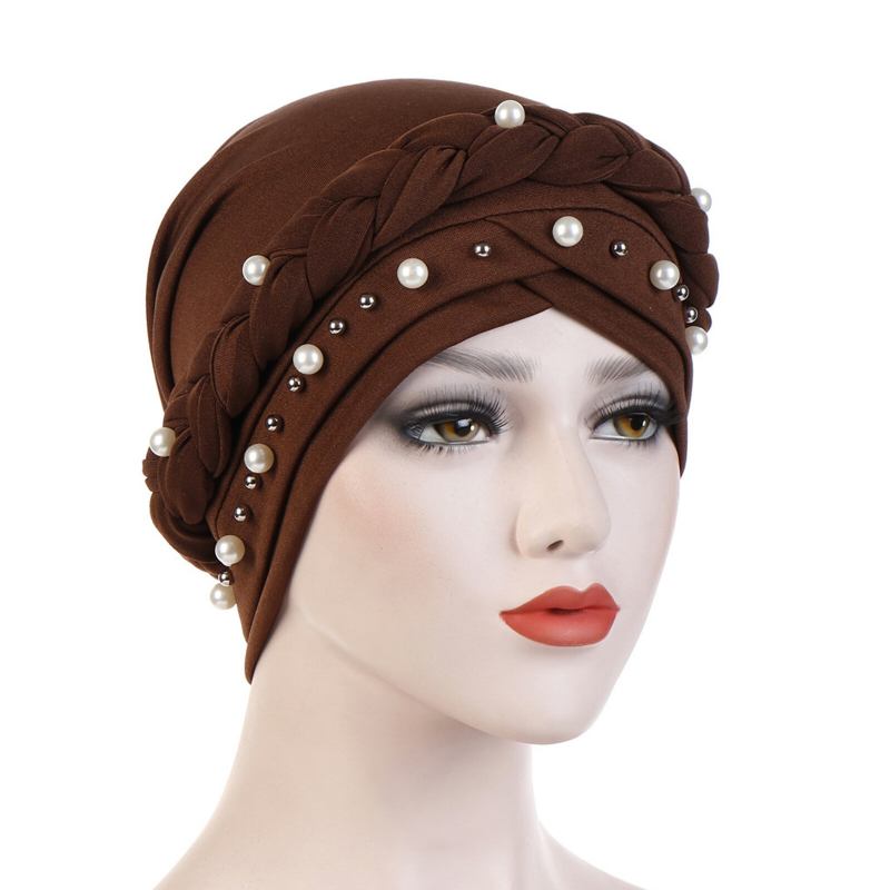 Kvinder Bomuld Multifarve Solid Casual Solsejl Hvid Perle Dekor Sidefletning Baotou Hatte Beanie Hatte