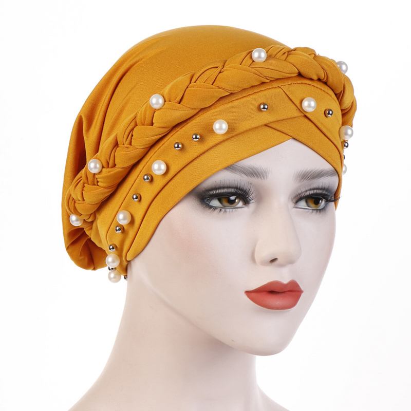 Kvinder Bomuld Multifarve Solid Casual Solsejl Hvid Perle Dekor Sidefletning Baotou Hatte Beanie Hatte