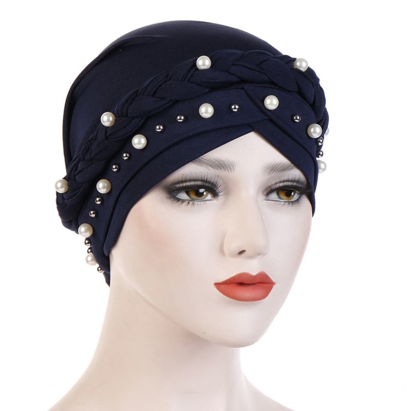 Kvinder Bomuld Multifarve Solid Casual Solsejl Hvid Perle Dekor Sidefletning Baotou Hatte Beanie Hatte